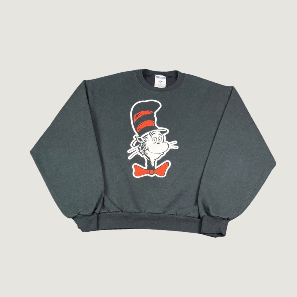 Jerzees Dr Seuss Cat in the Hat Sweatshirt Mens Small Black Crewneck NuBlend